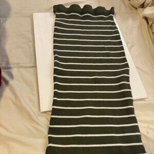 Freshman1996 Dark Green White Striped Long Pencil Skirt